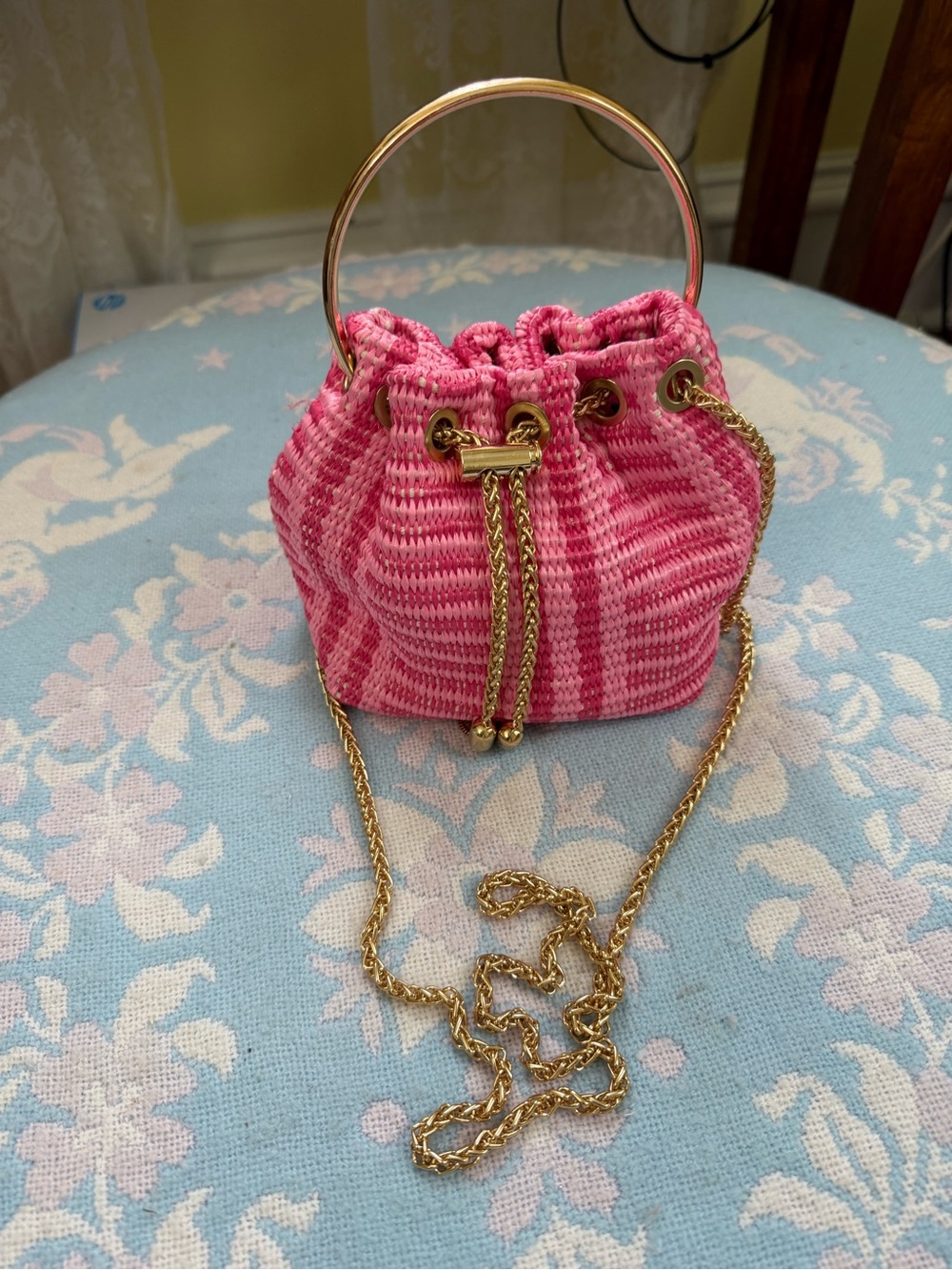 *Liliana* Pink Tweed Small Bucket Bag Satin Lining EUC 
Bucket Bag with Gold